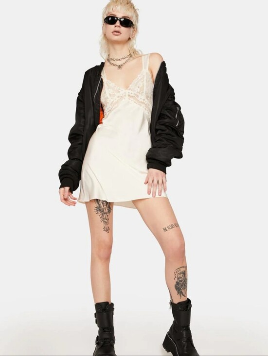 Lioness Dresses & Skirts - Lioness Bel Air Cream Lace Trim Satin Mini Dress
